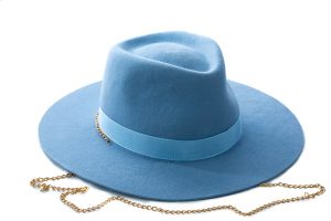 Pălărie Fedora cu Lantisor Auriu din Fetru de Iepure Albastru Deschis D 100
