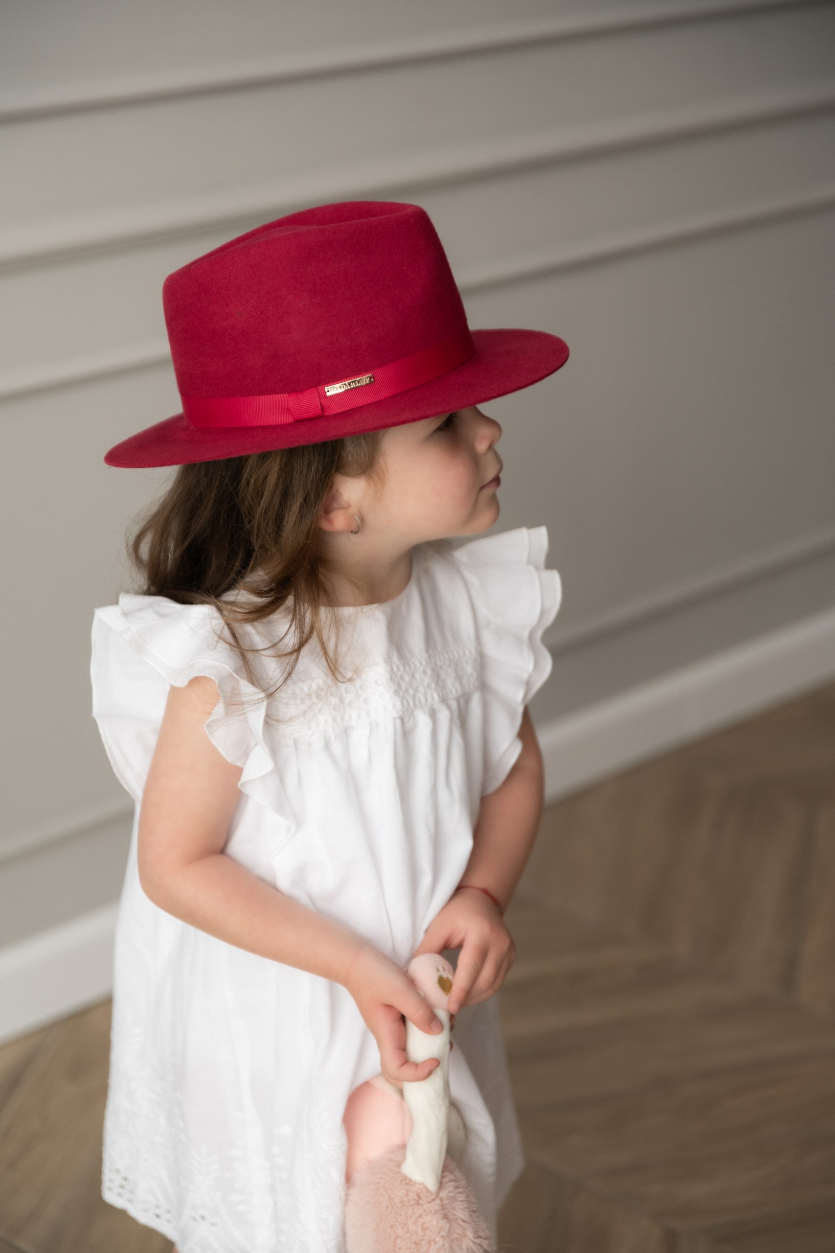 Palarie copii fetita fedora rosie din lana cu fundiță Dadarlat