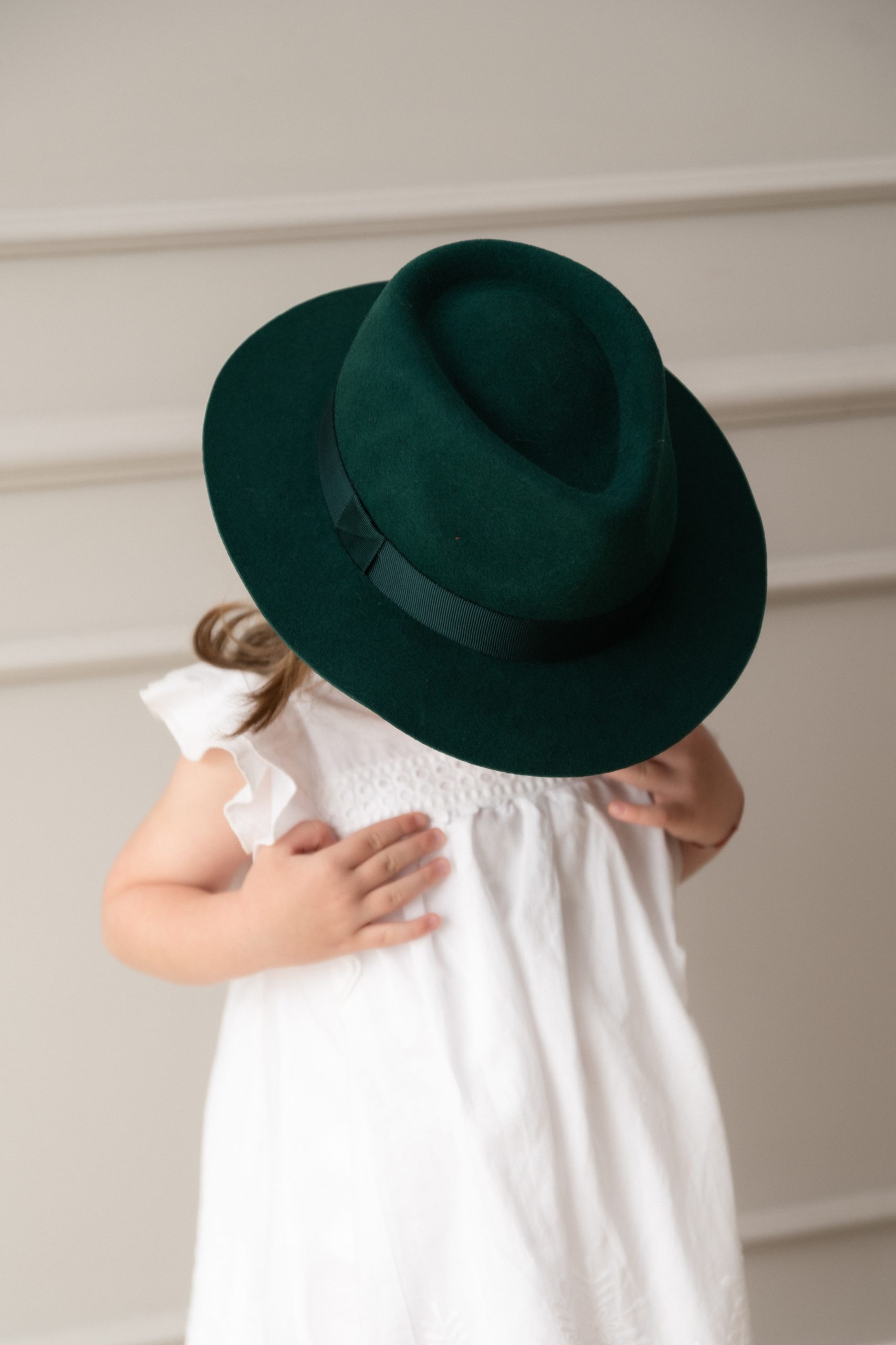 Palarie copii fetita fedora verde inchis din lana cu fundiță Dadarlat