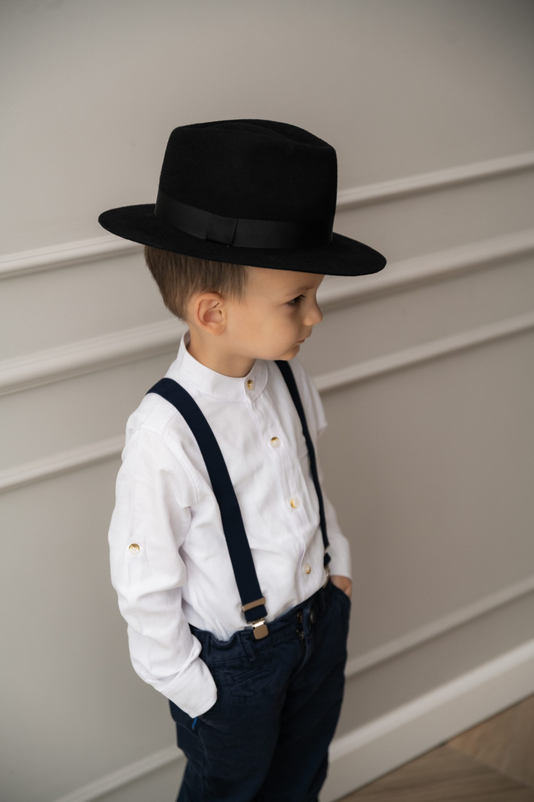 Palarie copii baietel fedora neagra din lana cu fundiță Dadarlat