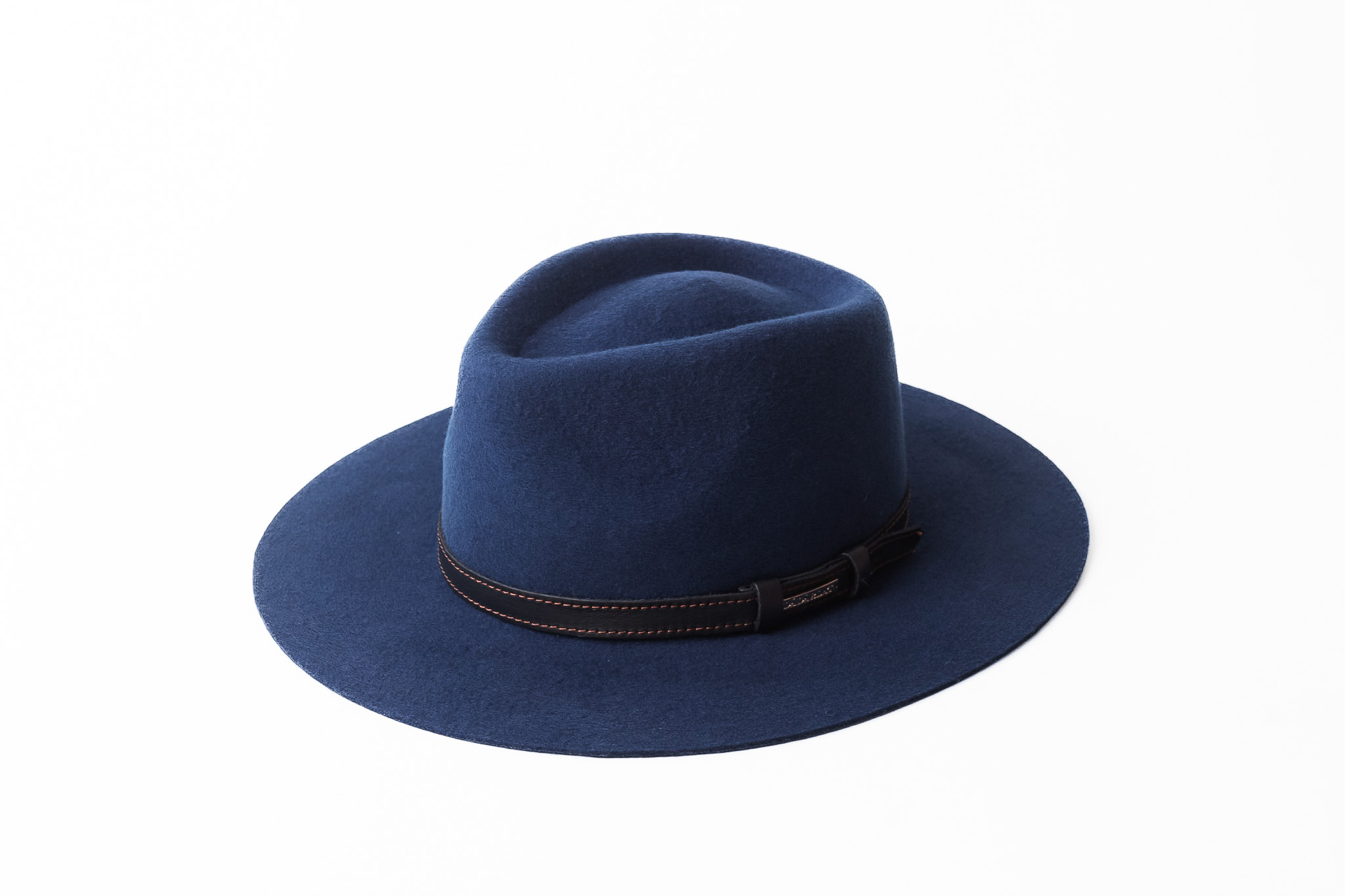 Palarie unisex albastru inchis cu curea de piele Fedora lana B37 Dadarlat