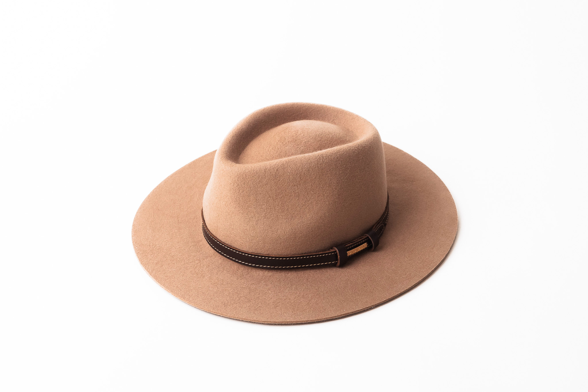 Palarie unisex bej cu curea de piele Fedora lana B37 Dadarlat