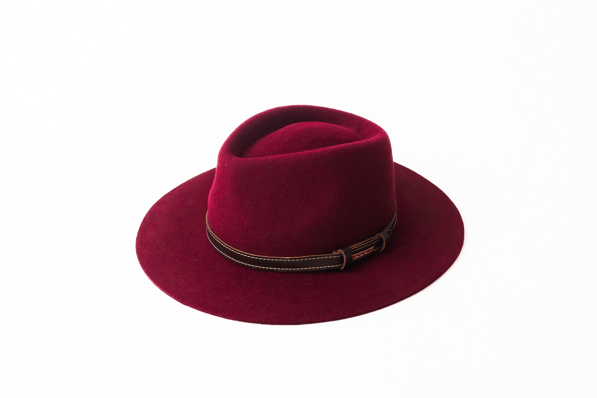Palarie unisex bordo cu curea de piele Fedora lana B37 Dadarlat